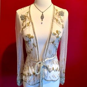Free People Beaded Sheer Cardigan Jacket